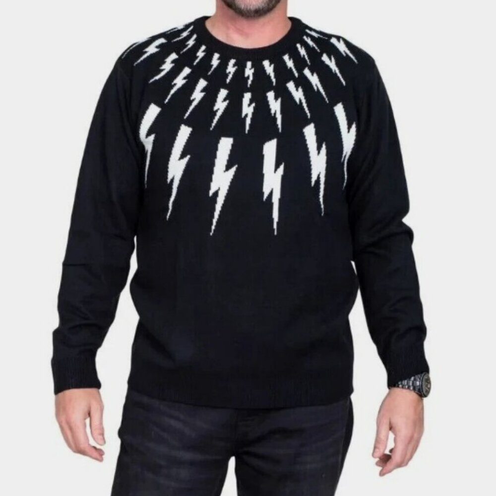 Schitts Creek David Black White Lightning Crew Neck Sweater Sz XL